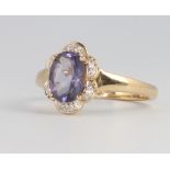 A 9ct yellow gold tanzanite and diamond dress ring 2.2 grams, size L