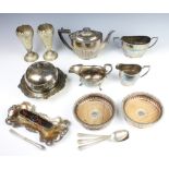 A silver plated muffin dish and cover and minor plated items