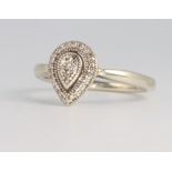 A 9ct white gold pear shaped diamond ring 2.5 grams, size L 1/2