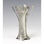 An Art Nouveau WMF style pewter twin handled vase frame with floral decoration 14cm x 5cm diam.