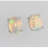 A pair of silver ethiopian opal ear studs