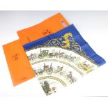 Hermes, a lady's silk headscarf, the centre marked La Promenade De Longchamps 87cm x 87cm together