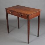 A Georgian rectangular mahogany side table fitted a drawer, raised on square tapered supports 79cm h