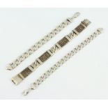 Three silver flat link bracelets, 205 grams