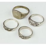 A silver signet ring size P and 3 others