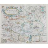 Johannes Norden, map of Middlesex with coloured borders 27cm x 33cm