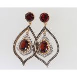 A pair of silver gilt Edwardian style garnet and diamond earrings 42mm