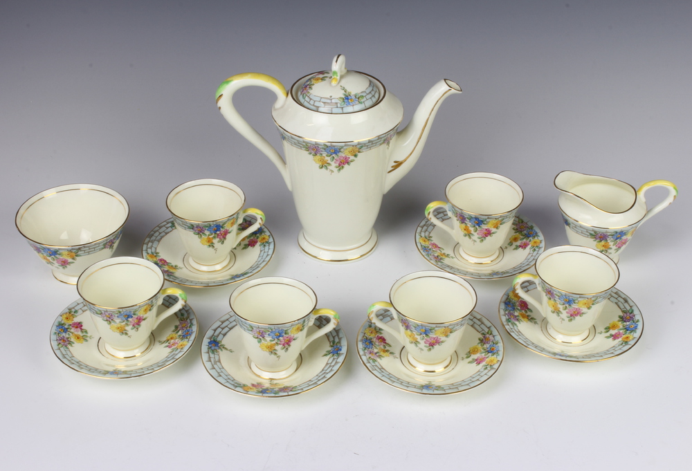 A Lawleys Tuscan china coffee set comprising coffee pot, cream jug, sugar bowl, 6 coffee cups and