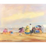 E Boudin, oil on board, figures on a beach 45cm x 54cm