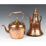 A planished copper Turkish coffee pot 37cm h x 22cm, together with a copper and brass kettle with