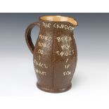 A Doulton Slaters motto leatherware jug, The Landlords Caution 21cm The jug has a chip to the