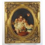 20th Century oil on canvas, unsigned, study of 2 young girls in Victorian manner, 49cm x 39cm