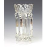 A Victorian clear glass table lustre with faceted drops 32cm The facets are chipped