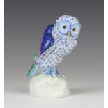 A Herend figure of an owl sitting on a rock 13cm
