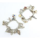 Two silver charm bracelets 153 grams