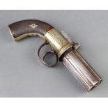 A 19th Century 6 shot self cocking percussion pepper pot revolver with 7cm barrel Two of the