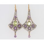 A pair of silver gilt Edwardian style amethyst, peridot and diamond earrings 35mm
