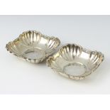 A pair of square scalloped sterling silver dishes 10cm, 122 grams