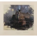 David Shepherd, coloured print, signed in pencil, limited edition 579/900, "Guildford Steam Shed
