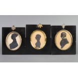 19th Century silhouette miniature of a gentleman 9cm x 8cm in a gilt metal mounted ebonised frame