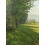 Continental, early 20th century, indistinctly signed, oil on canvas, country house, 64cm by 38cm