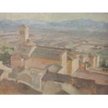 Dorothy Hutton, 1957, oil on board, Spanish village study 24cm x 33cm