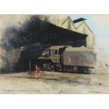 David Shepherd, print, signed in pencil, limited edition no. 579/900 "Guildford Steam Shed No.2"