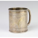 A Victorian silver engraved christening can with geometric decoration Sheffield 1878, 8cm, 125 grams