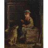 A Victorian oil on canvas, unsigned, study of a boy feeding a terrier 29cm x 23cm