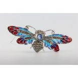 A silver enamel, sapphire, marcasite and ruby set bug brooch