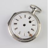 An 18th Century silver pair cased pocket watch The dial is chipped and loose, the hands are