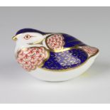 A Royal Crown Derby Imari pattern paperweight in the form of a partridge with silver stopper 11cm