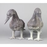 A Dutch pair of verdigris bronze figures of standing ducks 29cm x 23cm x 15cm