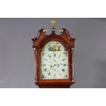 An 18th Century Scotts 8 day striking longcase clock, the 32 cm arched dial painted birds and with