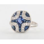 A platinum Art Deco style sapphire and diamond ring, size M 1/2