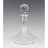 A cut glass ships decanter and stopper 27cm