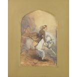 H Warren, watercolour signed, study of figures on horseback in an arched mount 14cm x 9cm