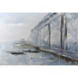 S Gaggetta, oil on canvas signed, impressionistic study "The Quayside" 49cm x 71cm (with original
