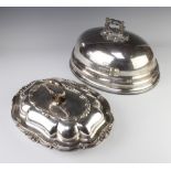 An Edwardian silver plated meat cover and a ditto entree set