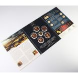 A Battle of Waterloo 1815-2015 proof coin set consisting of 5 bronze medallions and a 14ct gold