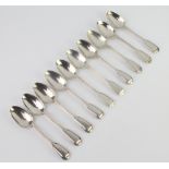A set of 10 Victorian silver teaspoons, 218 grams Hallmarks rubbed