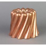 Jones Brothers Down Street. W1. A 19th Century cylindrical ribbed copper jelly mould 11cm x 14cm