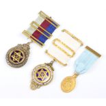 Two Scottish Constitution Royal Arch Chapter jewels 1 set with paste together with a gilt metal