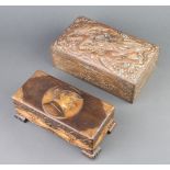 A Chinese antimony box the lid decorated a dragon with pearl 7cm x 23cm x 13cm together with a "