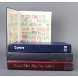 2 albums of GB first day covers, an album of PHQ cards, stock book of QEII used stamps