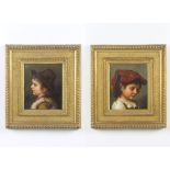 A pair of 19th Century Continental oils on canvas, indistinctly signed, young girl and boy 18cm x