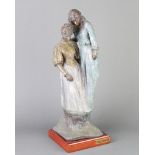 Pau Marcell, a bronzed figure group of 2 standing ladies raised on a square base 44cm x 15cm x 15cm