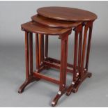 A nest of 3 Edwardian oval inlaid mahogany interfitting coffee tables 74cm h x 65cm w x 44cm d, 70cm