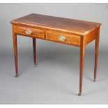 An Edwardian inlaid mahogany side table fitted 2 drawers, raised on square tapered supports with