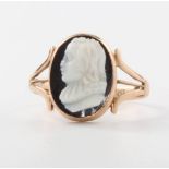 A 9ct yellow gold carved cameo ring, size M